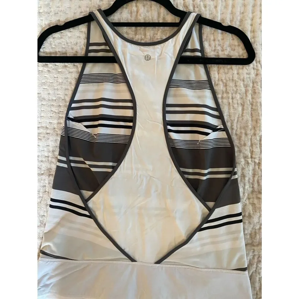 lululemon athletica White and Gray Striped Sleeveless Mini Dress